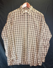Sakowitz Long Sleeve Cotton Plaid Black/Orange Cotton Plaid Vintage Mens Size L