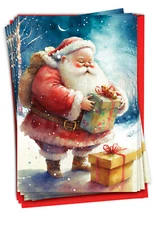 12 Christmas Greeting Cards Set 5"x7" w/ Envelopes(1 Design) Santa Days - Gifts