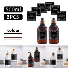 2 Pcs 500ml Shampoo Lotion Dish Soap Dispenser Bamboo Pump Bottle With 6 Labels