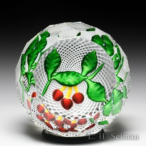 Saint Louis 1985 three cherries miniature faceted glass paperweight - Picture 1 of 2