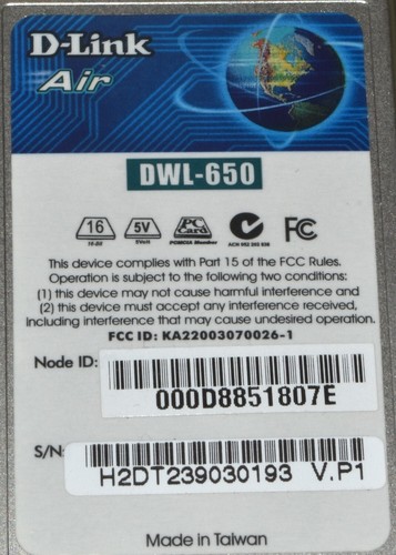 D-Link Air 2.4gHz 802.11b Wireless PC Card Cardbus Type II *Used* DWL-650 - Picture 4 of 4