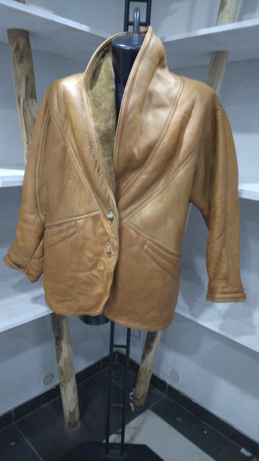 Vintage Brown Sheepskin Jacket for Men Size 46 MG067LZ
