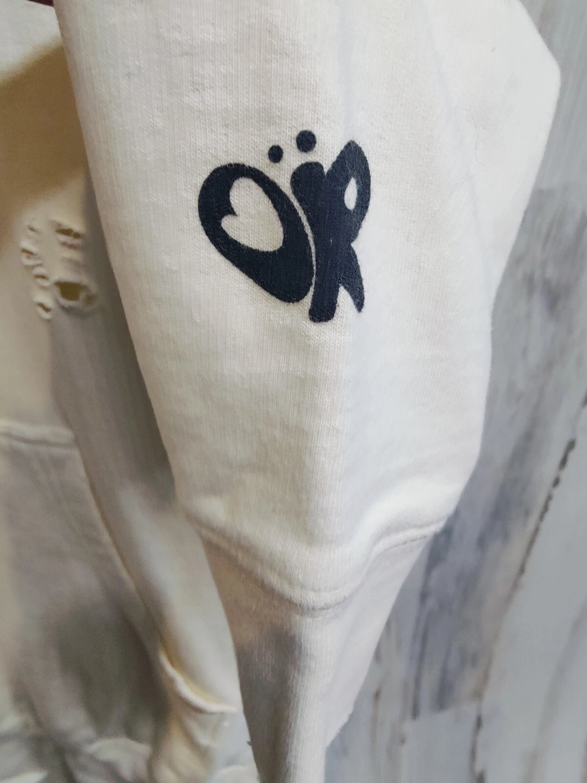 OFF WHITE Felpa con cappuccio Distressed Olivia Rodrigo Sour Butterfly adulto grande pullover bianco sporco