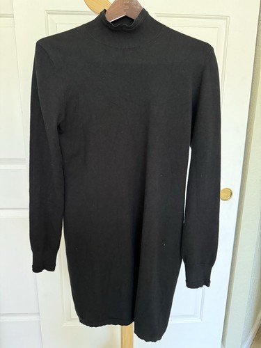 Theory Womens Mock Neck Long Sleeve Sweater Dress Stretch Fitted Black L Career