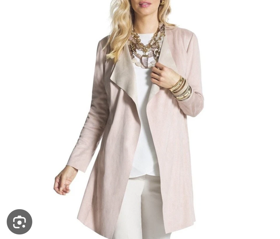 Chaqueta abierta de gamuza sintética rosa polvorienta Chico para mujer talla 2 nueva sin etiquetas