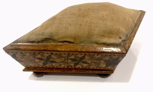 Antique Tunbridge Ware Pin cushion Large Diamond Shaped Sewing Pins Needles - Picture 4 of 6