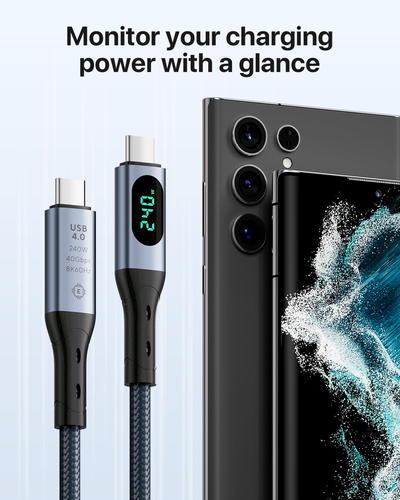 USB 4 Cable with LED Display, Supports 8K Video, 40Gbps Data Transfer, 240W USB - 第 6/12 張圖片