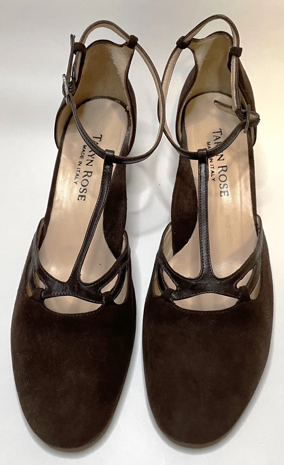 Zapatos Taryn Rosa Marrón Gamuza Correa en T 10M 41 Cuero Usados Una Vez Foto 2 de 4