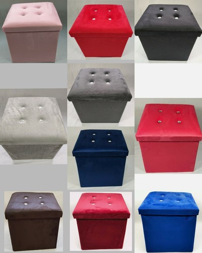 Samt Diamant Ottoman Klappbare Aufbewahrungsbox Fußhocker Sitz Einzel Doppel - Bild 2 von 49