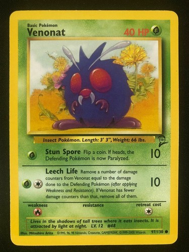Pokemon 97/130 Venonat Base Set 2 Common NM - Picture 1 of 2