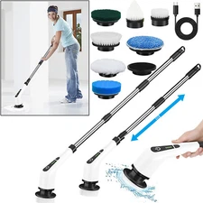 Electric Spin Scrubber Cordless Cleaning Brush w/Telescopic Arm 8 Heads 2 Speeds
