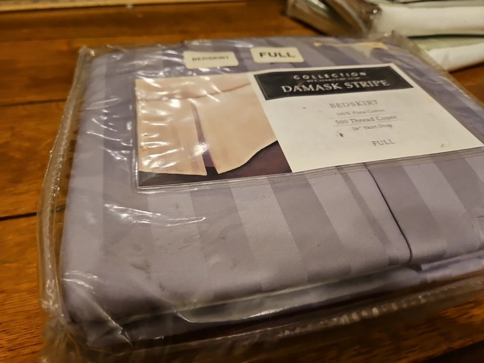 Martha Stewart 全床裙紫色条纹紫色 500 线皮马棉床单 — 第 3/4 张图片