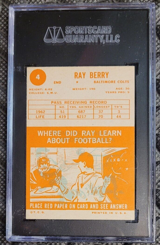1963 Topps #4 Ray Raymond Berry Baltimore Colts HOF SGC 86 / 7.5 Near Mint + - Picture 2 of 2