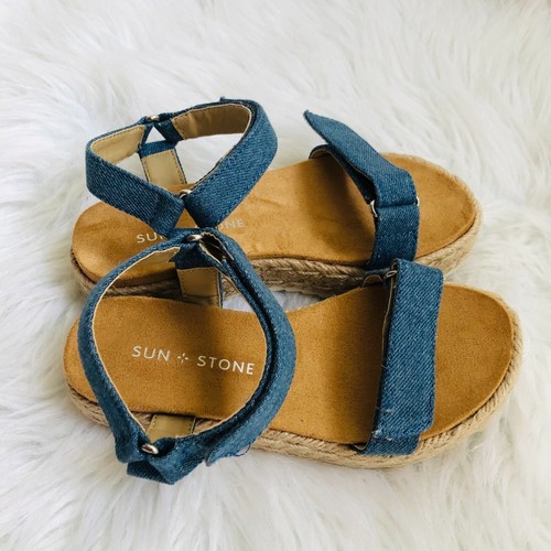Sun & Stone Girl Kids Sandals 12 Blue Demie Denim Open Toe Casual Shoes New - Picture 4 of 7