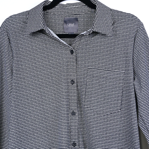 Lysse Button Up Shirt Long Sleeve Black White Size M Blouse Soft Top Tunic Nylon - Picture 2 of 11