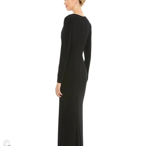 NWT Ieena for Mac Duggal V-Neck Long Sleeve Maxi Dress Formal Wedding Black Tie - Picture 3 of 7