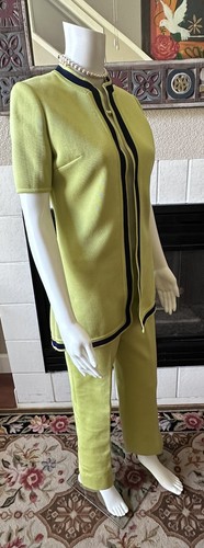 VTG Rare~1960s Lime Green/Navy Mod Jacket W/ Skirt And Pants Sz 8/Sm/M - Picture 4 of 24