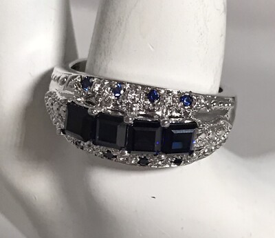 Karis Collection Blue Sapphire Square & Round in Platinum Bond Ring Size 10