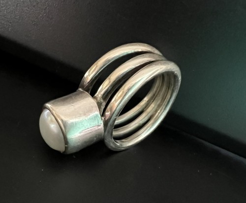 Natürliche kultivierte Perle Sterlingsilber moderner Ring Handwerker handgefertigt Gr. 5,25 9 gr - Bild 2 von 9