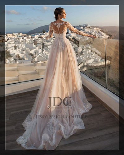Mermaid Spitze Brautkleid Hochzeit Langarm 2 in 1 abnehmenbare Schleppe 32-60 - Bild 3 von 6