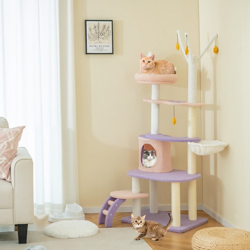 Purple Cat Tree Cat Condo w/ Moon-shaped bridge, Wide Base & Smooth Corners - Picture 3 of 10