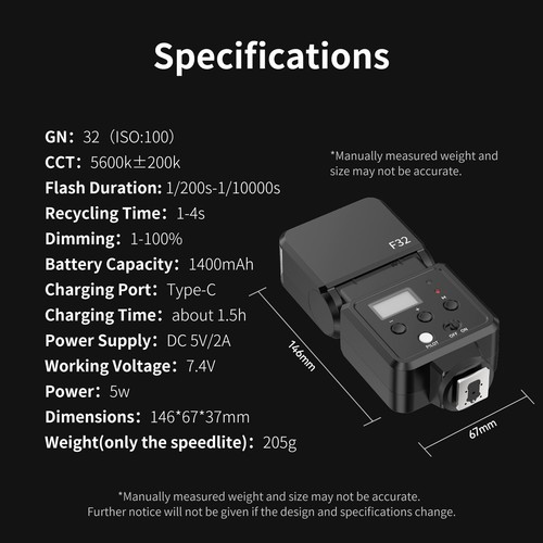 Ulanzi F32 Camera Flash Speedlite Wireless On-Camera Speedlite for Sony Canon - Picture 11 of 12