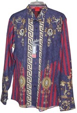 Men's Vassari Los Angeles Long Sleeve Button Up Purple Gold Striped Shirt SZ L