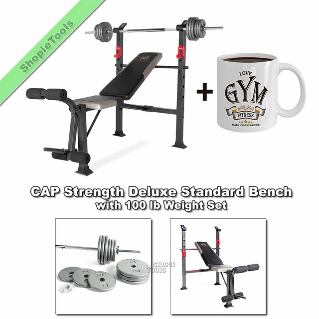Cap Deluxe Bench With 100 Lb Weights Adjustable Workout Strength