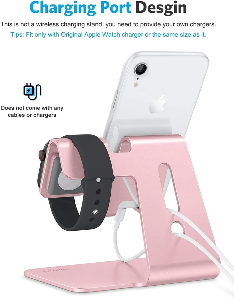 OMOTON 2 in 1 Universal Desktop Stand iPhone Apple Watch Holder, Rose Gold - Image 2 of 4