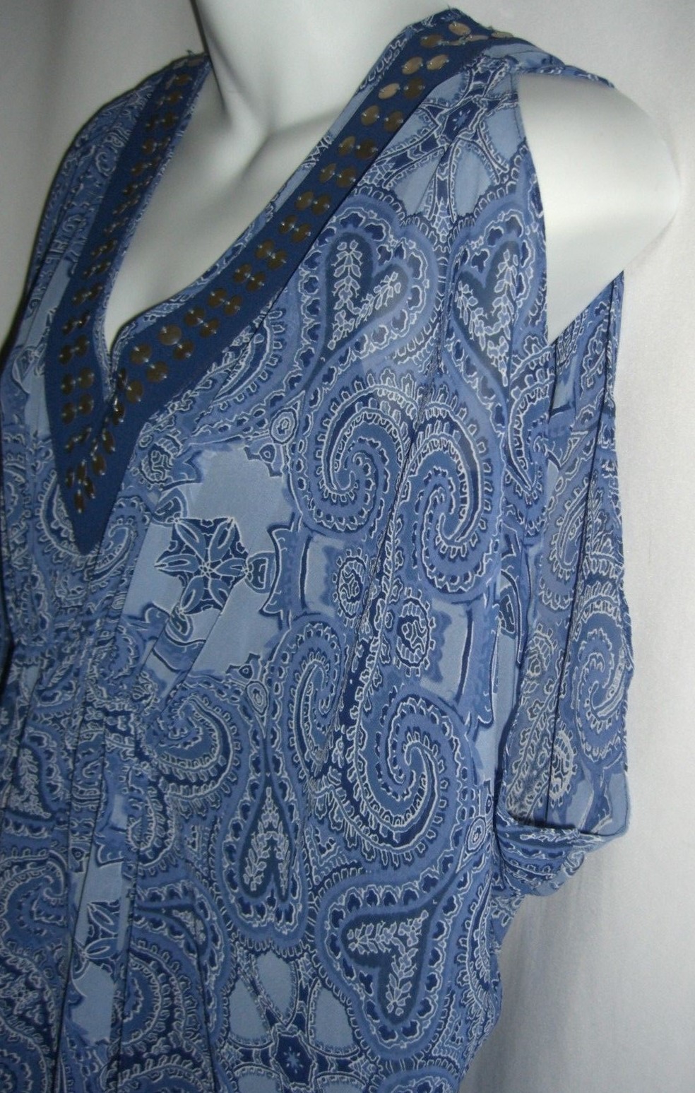 Andrew Charles Bohemian Kaftan Dress Blue Cover Up Gold Coins Kimono