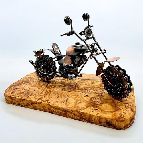 Deko Geschenk Metall Motorrad Ornament auf Olivenholz Ständer/Sockel Deko Ornament - Bild 6 von 6