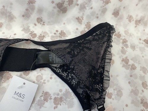 NUOVO! M&S Marks & Spencer UK10 cintura con bretelle in pizzo nero con fiocchi in organza rosa - Foto 5 di 10