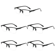 5 Pack Unisex Classic Square Half Frame Classic Reading Glasses Readers for Men