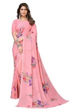 New Indian Georgette Saree With Unstitched Blouse Party Wedding Wear For women