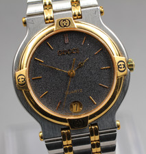 OH [Quasi MINT] Orologio Vintage GUCCI 9000M Quadrante Grigio Data Uomo Qz...