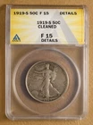 1919 S Walking Liberty Half Dollar ANACS F 15 Details