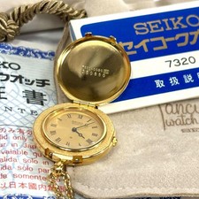 SEIKO 73200090 Pendant Watch Pocket Timepiece Gold Tone Authentic Rare