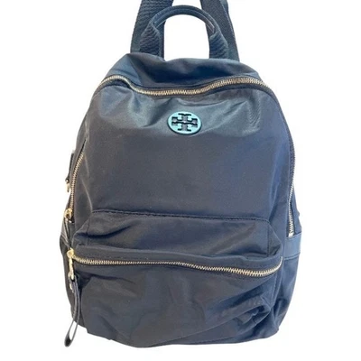 TORY BURCH Piper Sac À Dos En Nylon Logo Petite Fermeture Éclair Femme Noir Or - Photo 1/4