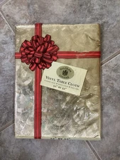 Sultan's Linens Gold Vinyl Table Cloth Flannel Back Wipes Clean 52"x52"  NEW