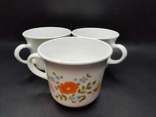 Corning Ware Corelle WILDFLOWER Set of 3 Coffee Tea Cups Orange Poppy Flowers