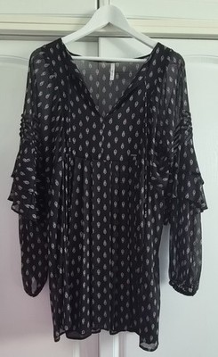 Pepe Jeans Kleid Tunika Bluse Schwarz Gemustert Gr. L