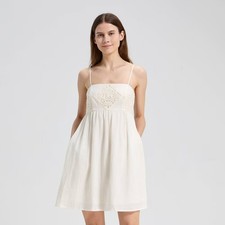 Universal Thread Women's Geometric Lace Mini Babydoll Dress - Ivory