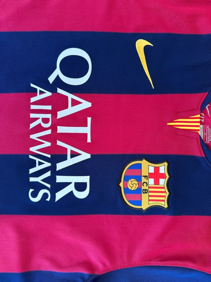 maillot Barcelone Nike signe Messi Neymar Suarez, toute équipe 2015 (triple)vrai - Photo 3/4
