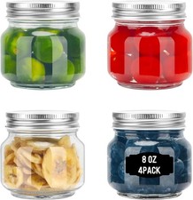 Glass Mason Jars, 4 Pa 8oz Clear Small Canning Jars with Lids for