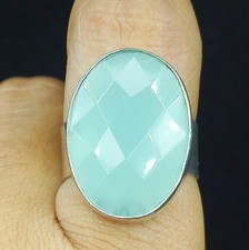 Natural Aqua Chalcedony Gemstone 925 Sterling Silver Ring Size-8 US