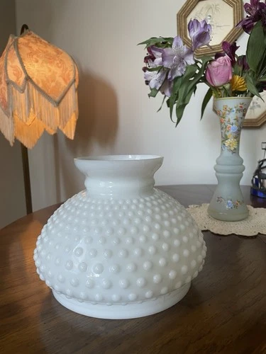 Vtg Hobnail Student Lamp Shade White Milk Glass  7 " Fitter 5.5" Height