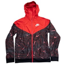 Nike Windrunner Jacket Boys XL Red Black Grid Swoosh Hooded