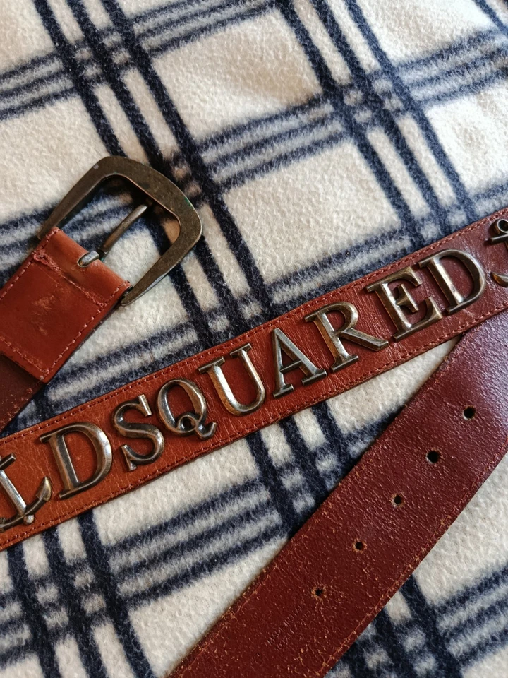 Dsquared Archive 2000s Y2k Brown Leather nautical Embossed Logo Buckle Belt 90 - Immagine 3 di 4