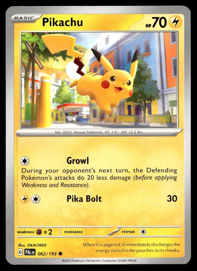 Pikachu 62/193 Pokemon Card Paldea Evolved Common 70 HP Near Mint LA