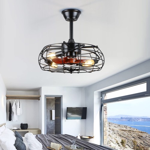 Caged Ceiling Fans with Lights - Black Outdoor Ceiling Fan with Remote and Re... - Picture 9 of 9